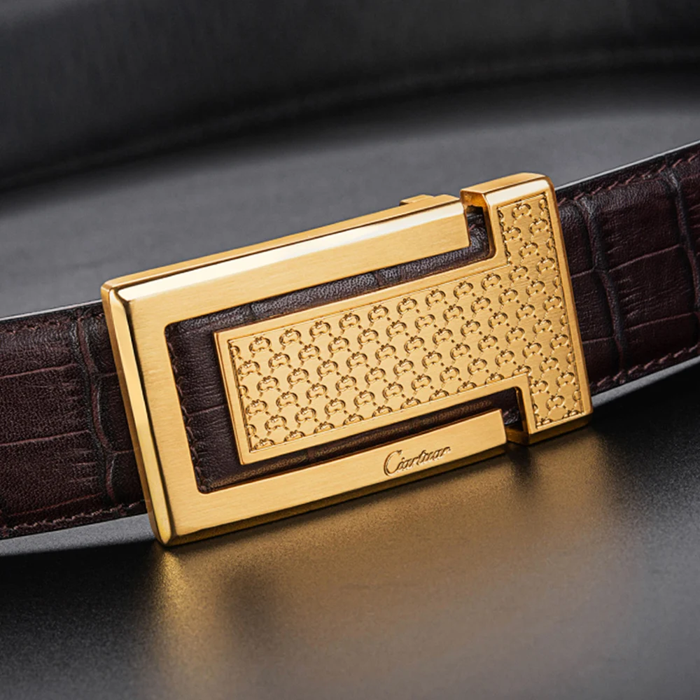 Ciartuar Mannen Riem Voor Jeans Casual Luxe Hoge Kwaliteit Riem Glad Gesp Echt Lederen Riem Designer Gold Metal Riem