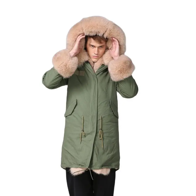 Fuchs pelz tragen nackte Farbe Herrenmode langen Parka mit Fuchs pelz Manschetten Russland Luxus-Stil