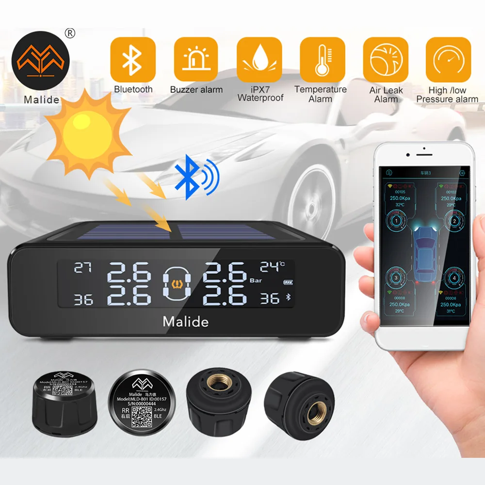 High Quality wireless solar Tire Pressure Monitoring System Tire Pressure Alarm Mobile APP New Tire Pressure Monitoring for 6.4B