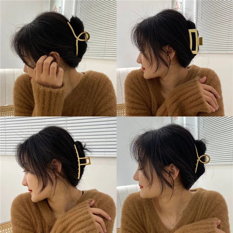 Pinza para el pelo de Metal dorado para mujer, pinzas geométricas grandes, horquillas simples, pasadores, accesorios para el cabello para niñas