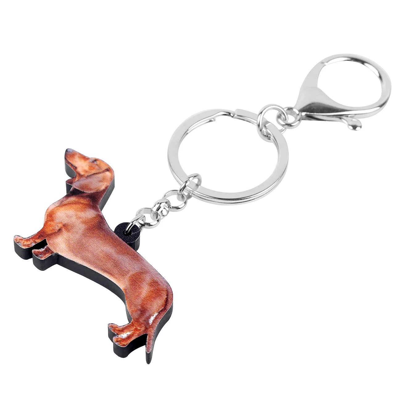 Bonsny Acrylic Standing Dachshund Dog Keychains Key Rings Anime Pet Jewelry Women Teens Girls Decorations Charms Gift Accessory