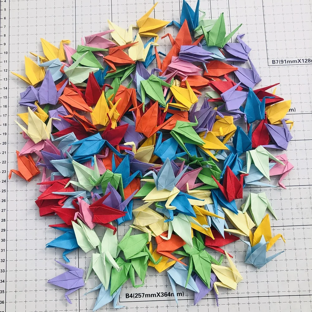 150Pcs Folded White Origami Paper Crane Handmade DIY Bird Garlands for Wedding Party Birthday Baby Shower Streamer Peace Dove