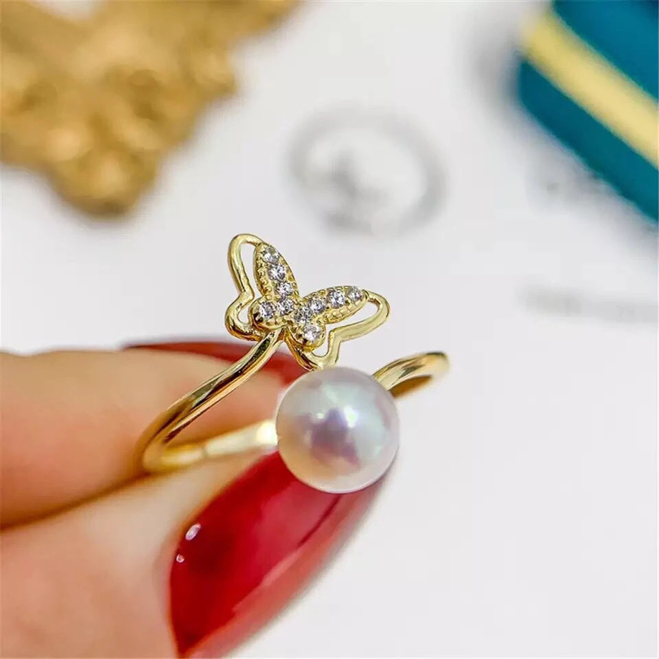 

Butterfly 925 Sterling Silver Adjustable Ring Findings Mountings Settings Parts Fittings for Pearls Jade Corals Stones Beads