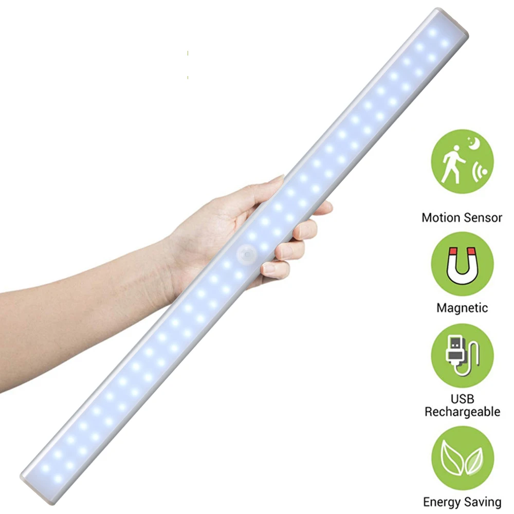 40CM 60leds Szikratávirát Alá szekrény ligh USB újratölthető Lomtár Világítás Mozgás Érzékelő Mágneses csík éjjeli lámpák számára konyhai