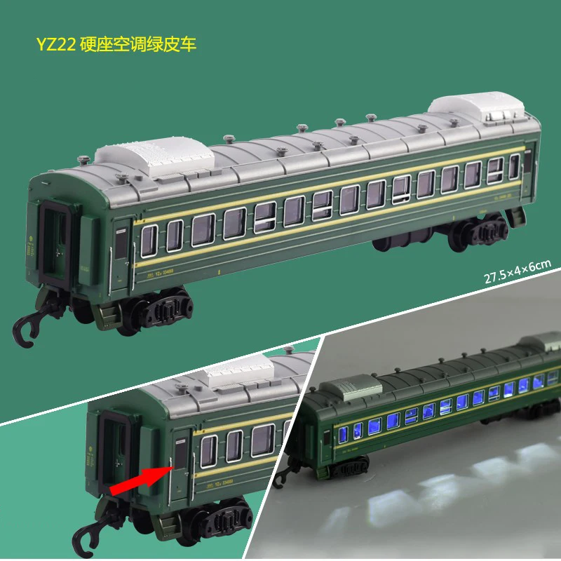 Diecast 1/87 Dongfeng YZ22 carro de pasajeros modelo de tren puertas y luces abiertas colección para adultos juguetes de exhibición estática para niños