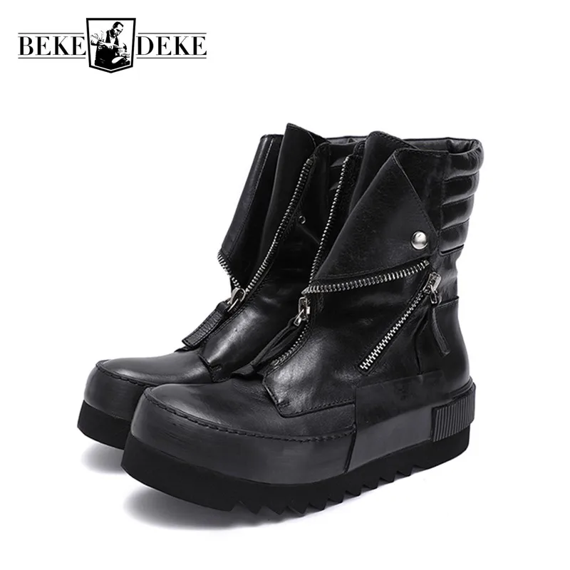 Vintage Height Increasing New Mens Solid Ankle Boots Korean Style Concise Black Fashion Casual Outdoor Male Boots Winter