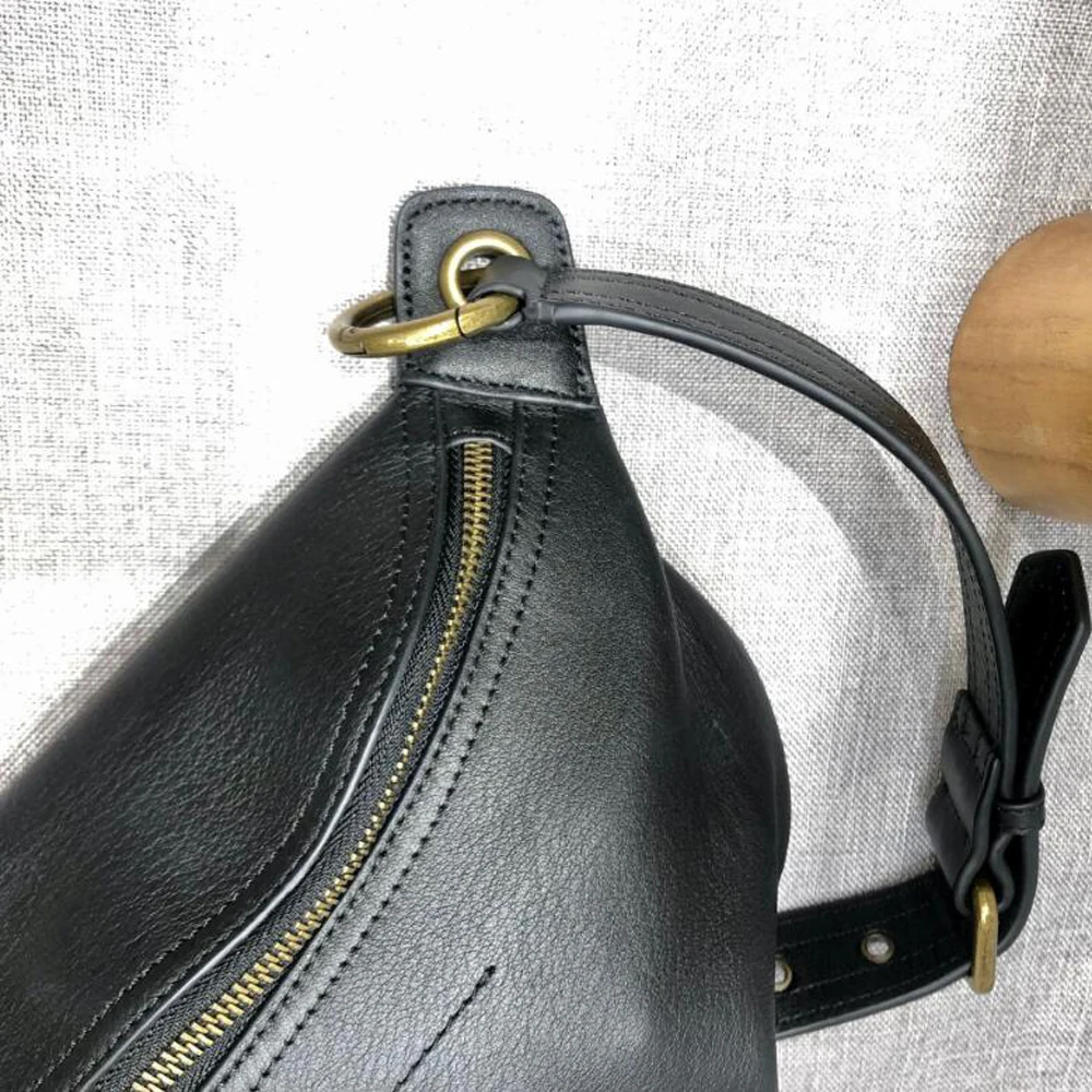 Bolsa de Ombro de Couro Genuíno para Mulheres, Couro 100% Natural, Pacotes de Cintura, Borla, Cinto Zipper