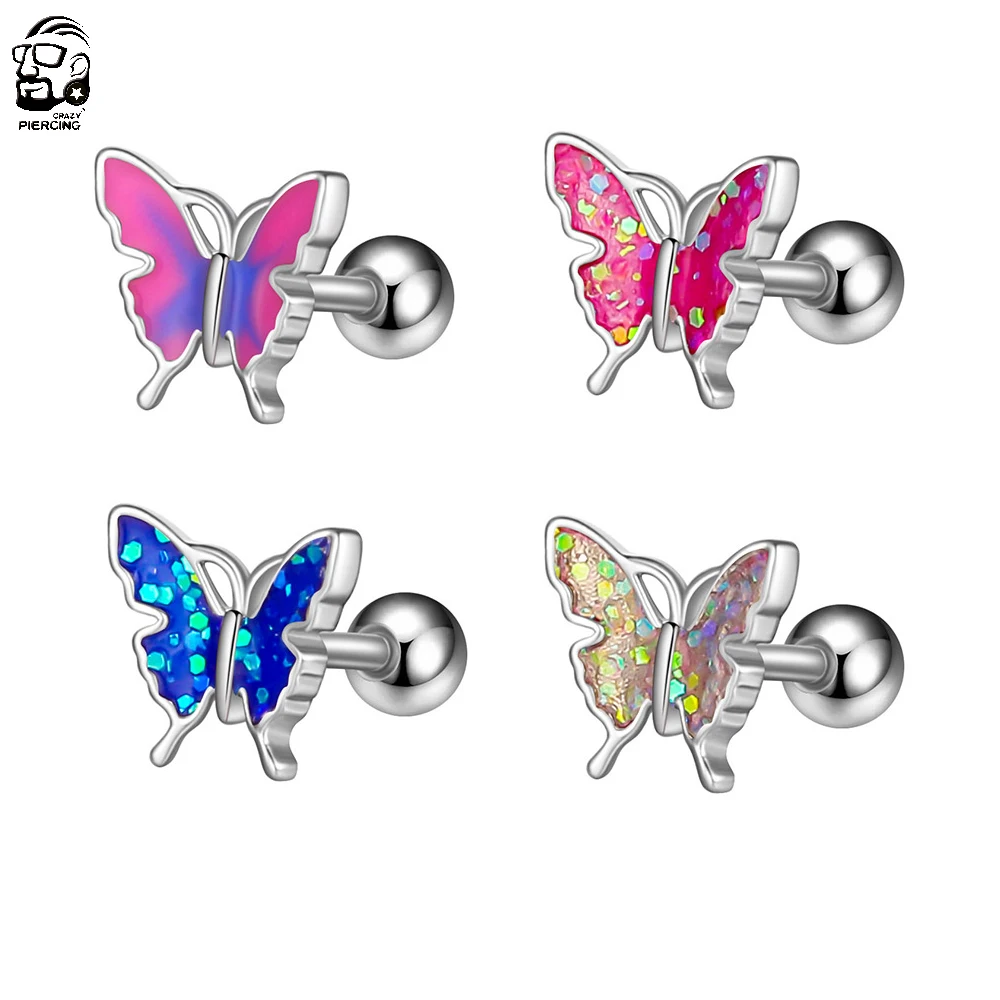 1/2 قطعة الملونة فراشة الأذن الزنمة ثقب الشفاه Labret التوصيل الجراحية الصلب Daith أقراط اللولب الثقب الغضروف دا Orelha