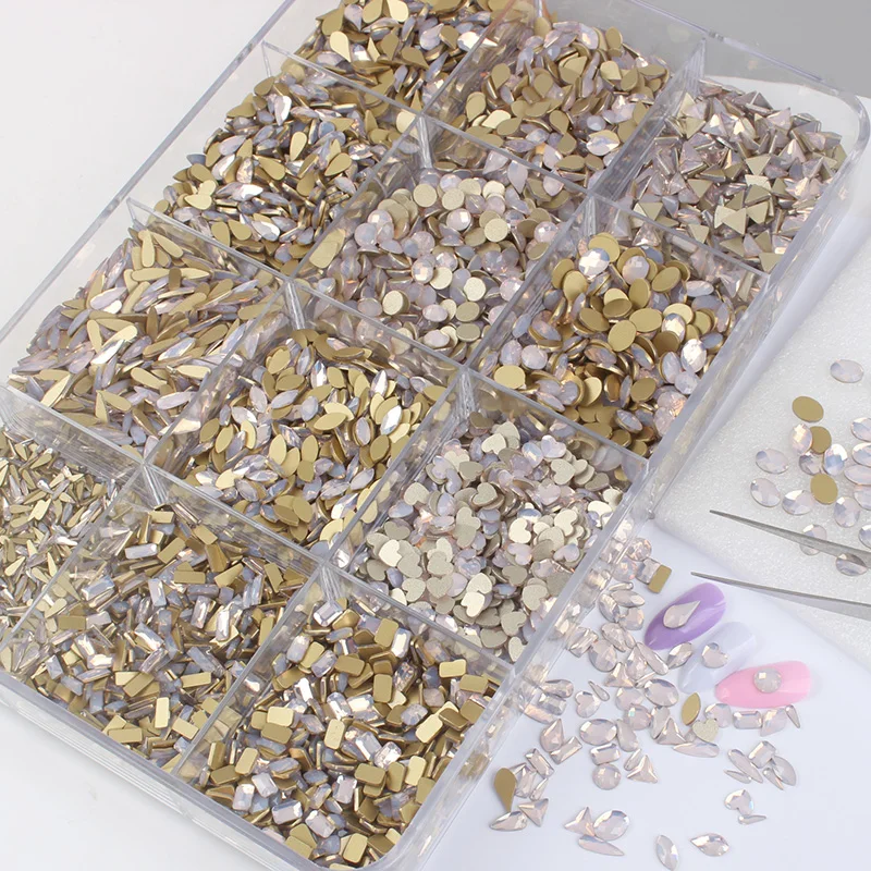 New Pink Opal Mixed Shapes Nail Art Rhinestones Flatback Crystals Gems Stones 30Pcs/100Pcs For DIY 3D Nails Art Decorations