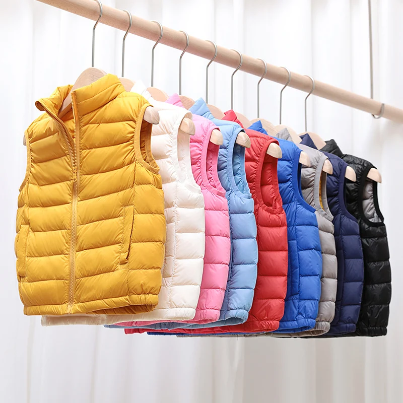 0-10℃ Kids Vest Coat Autumn Ultra Light Duck Down Jackets for Boys Girls Sleeveless Waistcoats Kids Fluffy Warm Snowsuit Lining