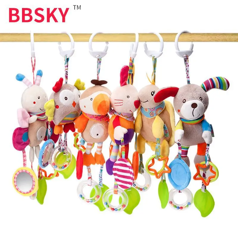 Cute Cartoon Animal Mobile Rattle Stroller Crib Bed Hanging Toy Hand Bells for 0-12 months Newborn Infant Baby Plush Bell Toys