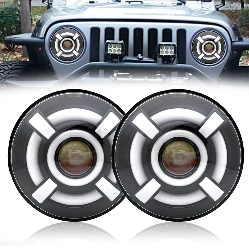 

2 PCS For Lada Niva 4X4 Uaz 7inch Led Headlight DRL H4 Hi-Lo With Halo Angel Eyes Motorcycle Headlamp 12V 24V