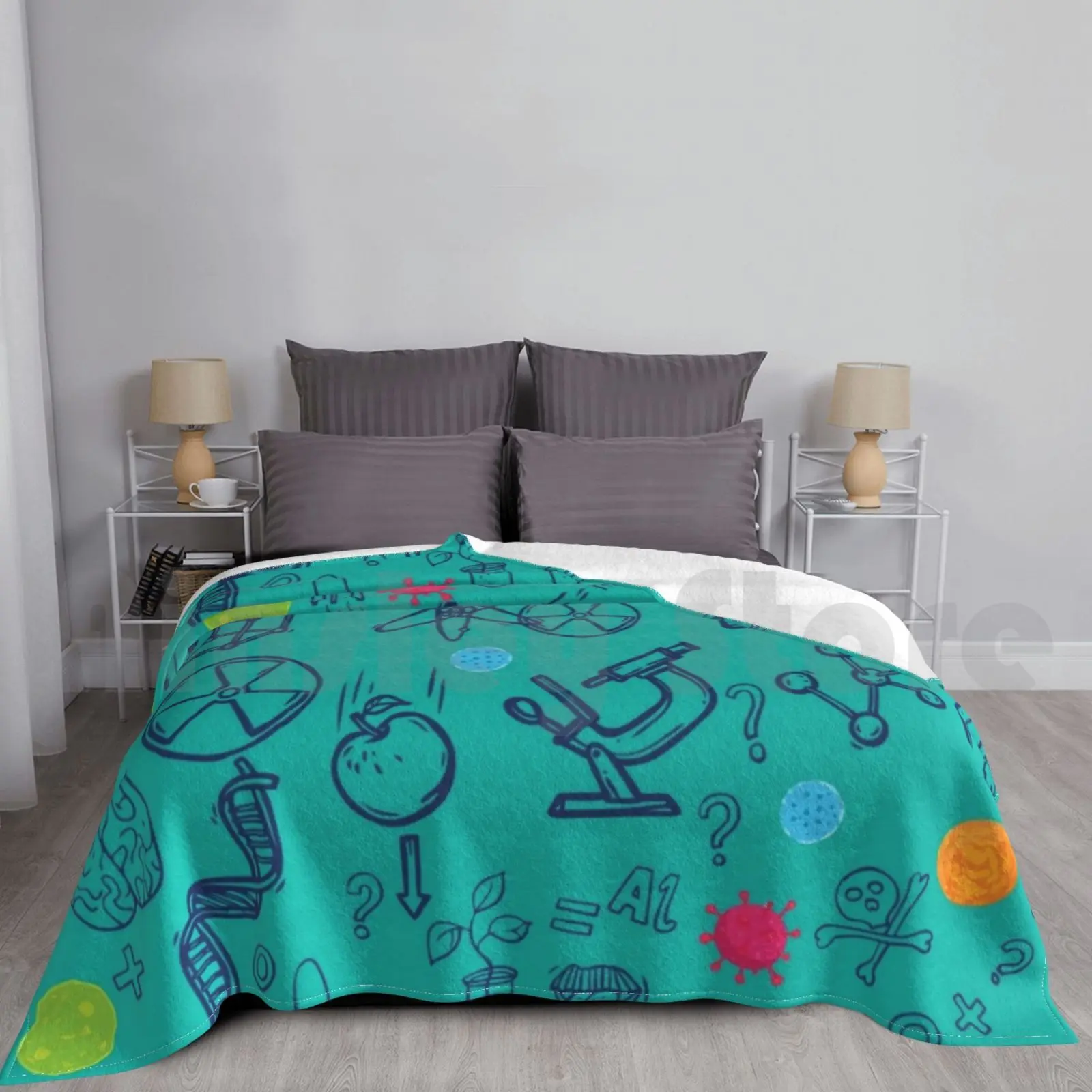 Science Art-Biology , Chemistry , Physics , Math. Stem Designs , Stem Gifts Blanket Super Soft Warm Light Thin Science