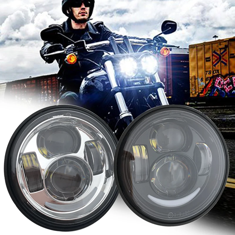 For D avidson Dyna Fat Bob Black 4.65 inch Motor Style Head Lights for FXDF Dyna Fatbob Led Motor Projector