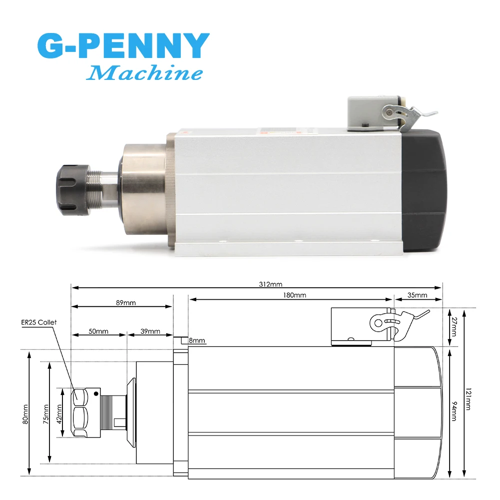 2.2kw ER25 air cooling spindle kit 4pcs ceramic ball bearings 0.01mm accuracy 1-16mm collets & 2.2kw 220v inverter