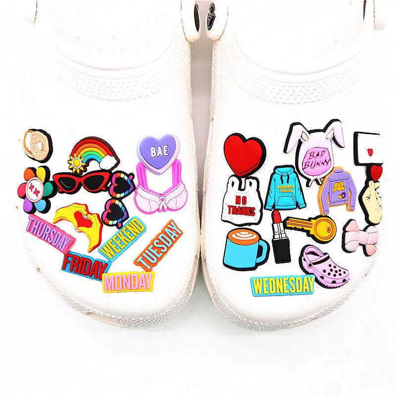 1pcs Bad Bunny Shoe Charms Accessories Heart Bow Sunglasses Rainbow Shoe Buckle Decoration for  Kids Party Xmas Gifts