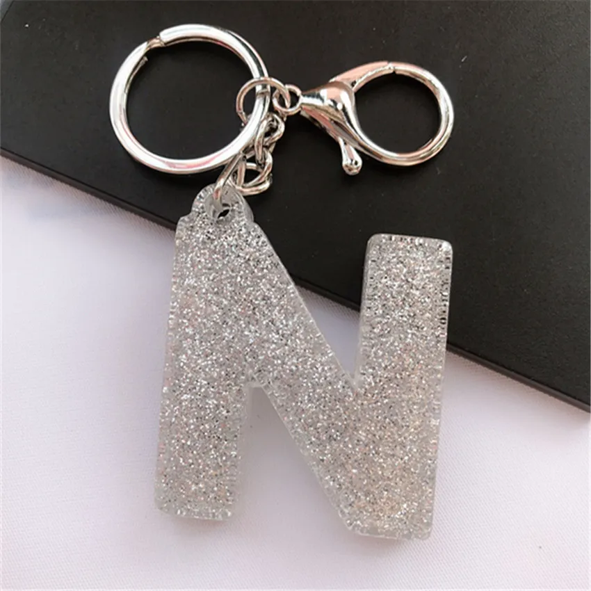 1PC  Keyring English LetterKeychain 26 English word Glitter Resin A TO Z Handbag Charms for Woman