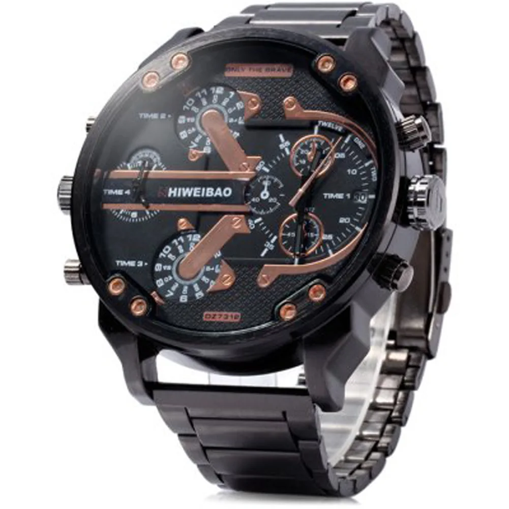 SHIWEIBAO Luxury Watch Men Waterproof Dual Time Display Quartz Wrist Watch with Stainless Steel Band Quartz Wristwatches