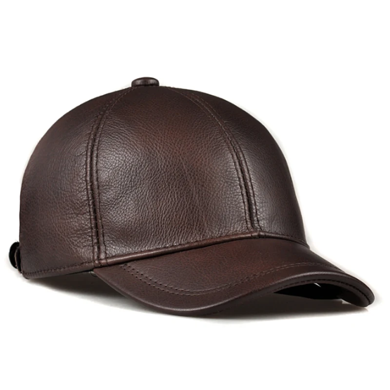 Sales Winter men brown/black Color Real Leather Baseball Caps Men Ladies Youth Duck Tongue Wamr Hats Hip Pop Bonnet Femme