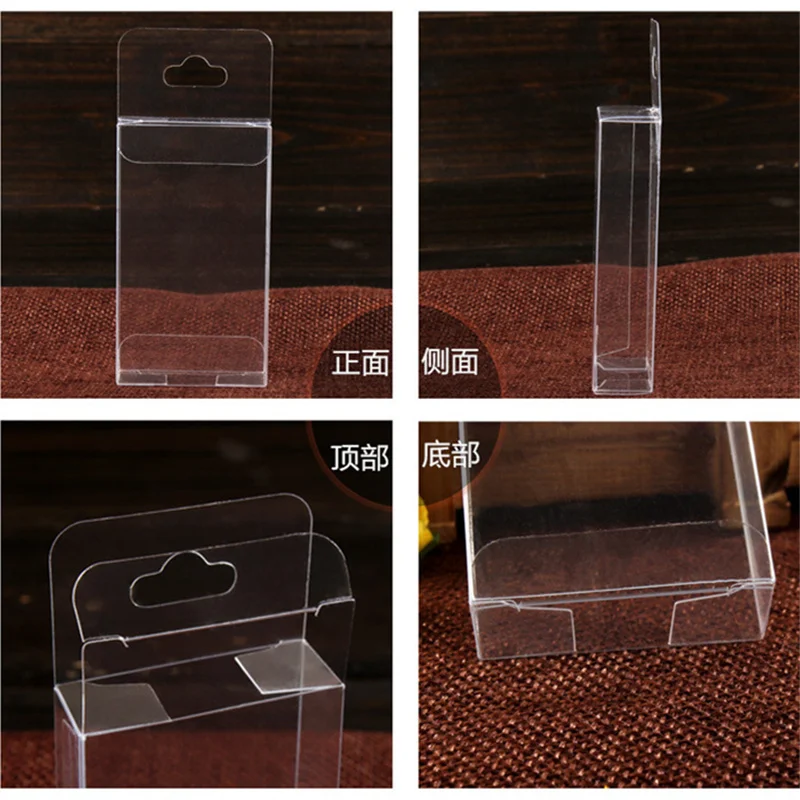 100Pcs/Lot PVC 15MMX40MMX70MM Clear Plastic Packaging Boxes with Hang Hole Small Craft Gift Transparent Package Box