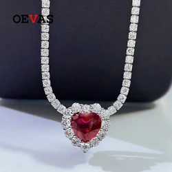 OEVAS 100% 925 Sterling Silver 8*8mm Heart Ruby High Carbon Diamond Pendant Necklace For Women Sparkling Party Fine Jewelry Gift