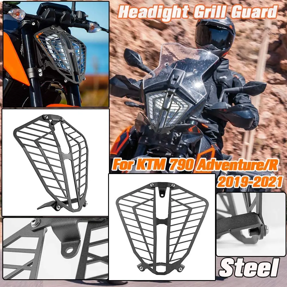 

390Adv 2019-2023 Motorcycle Headlight Guard Cover Protector For KTM 790 Adventure ADV R Black Head Lamp Grille Cover Protection