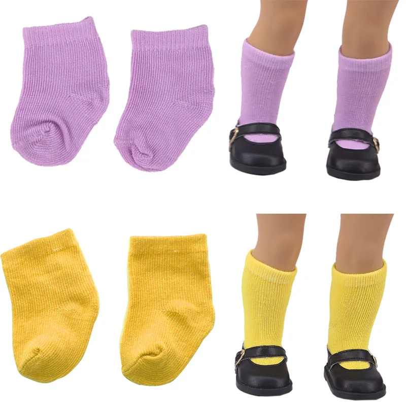 Un par de calcetines de Color sólido para muñeca americana de 18 pulgadas y muñeca de 43cm, accesorios para muñecas recién nacidas, ropa para