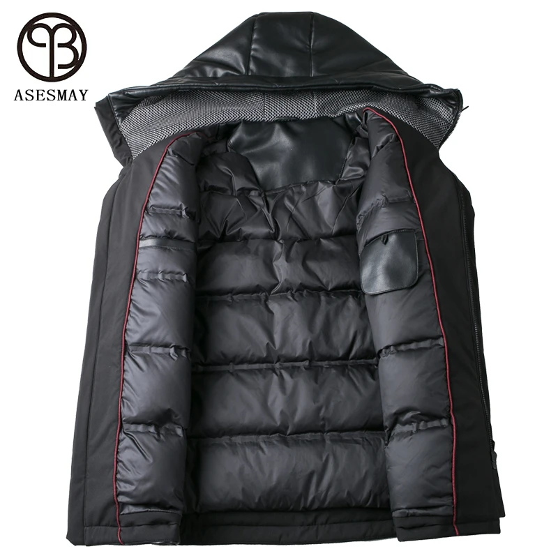 Asesmay 90% Down Jacket Men Hoodie Medium Long Parkas Color Contrast New Winter Fashion Thick Handsome Warm Coats