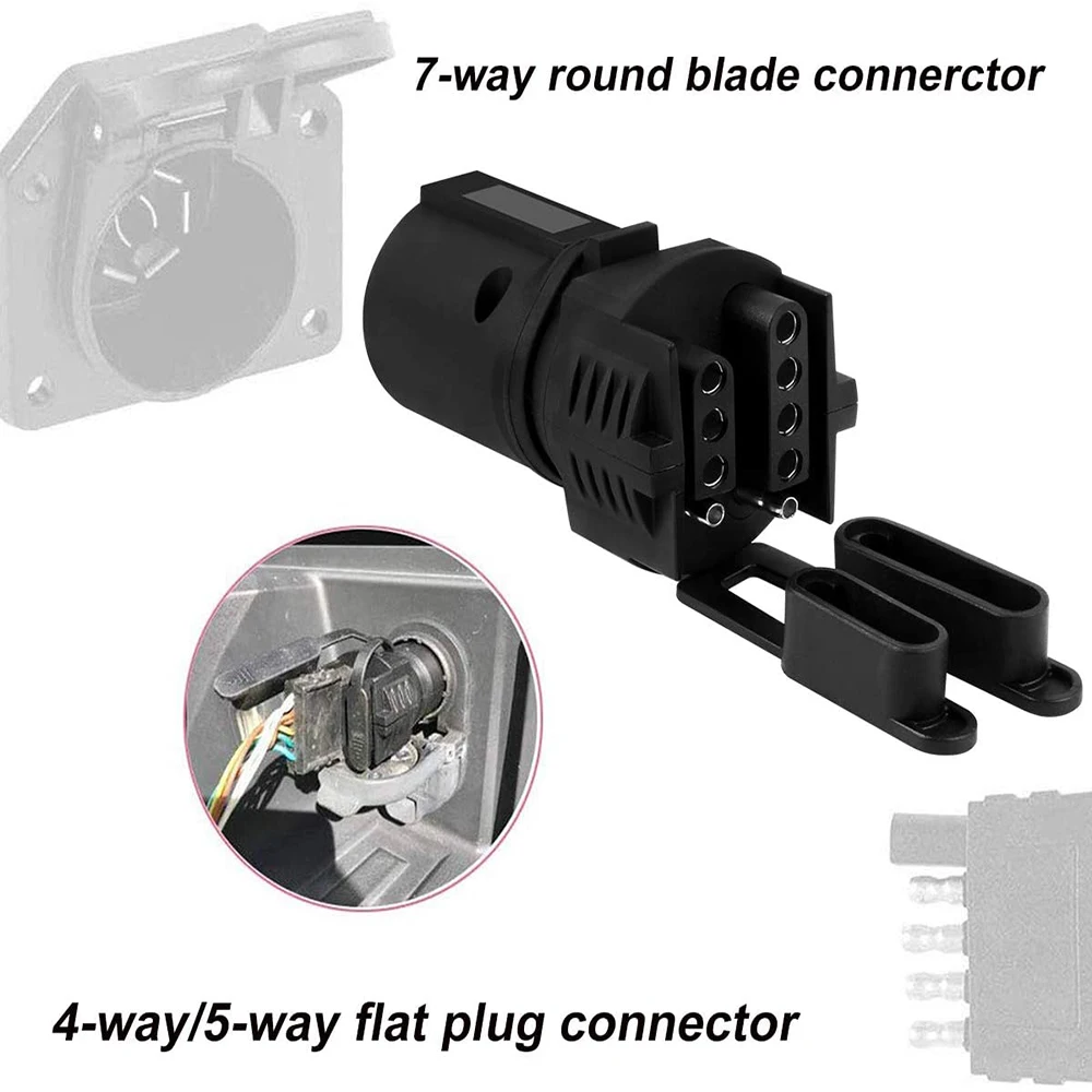 Trailer Plug Adapter 7 Pin Flat Blade to 4 and 5 Round Trailer Connector Trailer Adapter 7 Way to 4 Way 5 Way 2-in-1 Flat Blade