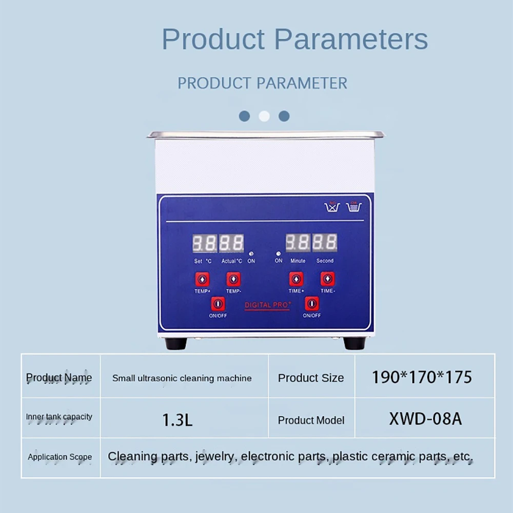 Stainless Steel Commercial Ultrasonic Cleaner 1.3L/2L/3.2L For Jewelry Machinery Tools Electronics Industry With LCD Display