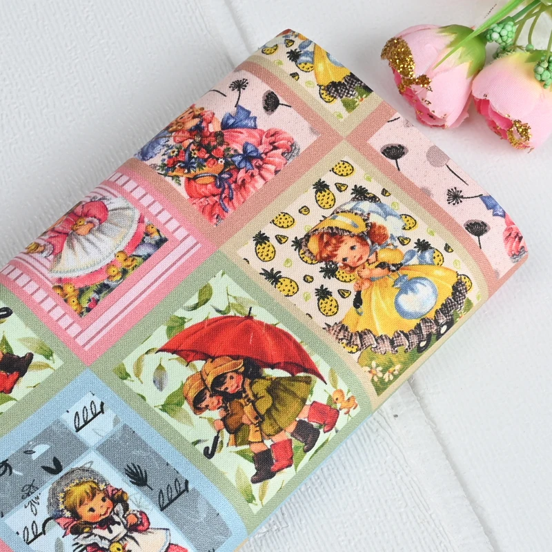 Retro nostalgic animal little girl 100% Cotton Fabric Print Cloth Sewing Quilting For Patchwork Needlework DIY Handmade Material