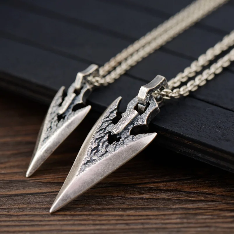 100% S990 pure silver woman pendant retro matte Thai silver pendant for male stone weapon shape pure silver man  pendant