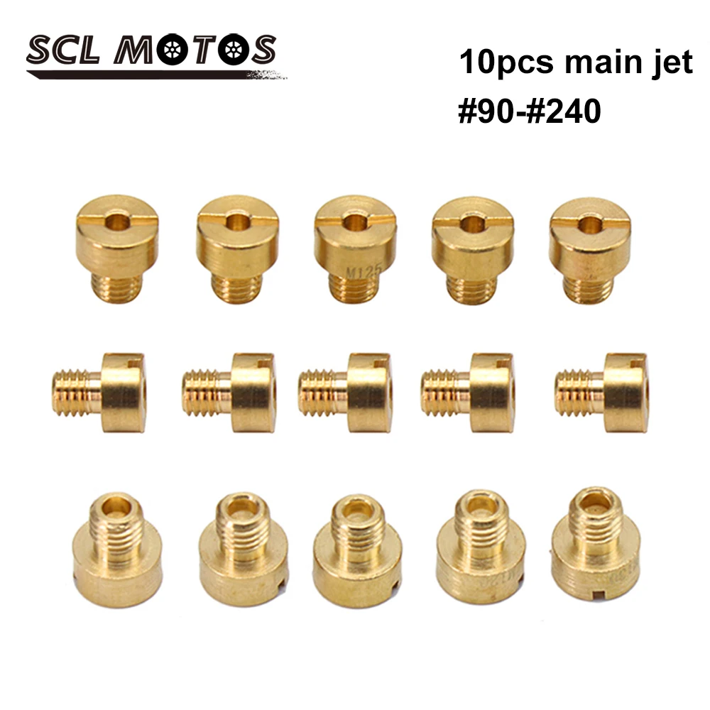 SCL MOTOS 10pcs Motorcycle Carburetor Main Jets Set Thread Injector Nozzle #90-#240 For HS40 HSR42 TM36 VM16 VM29 Carb Moto