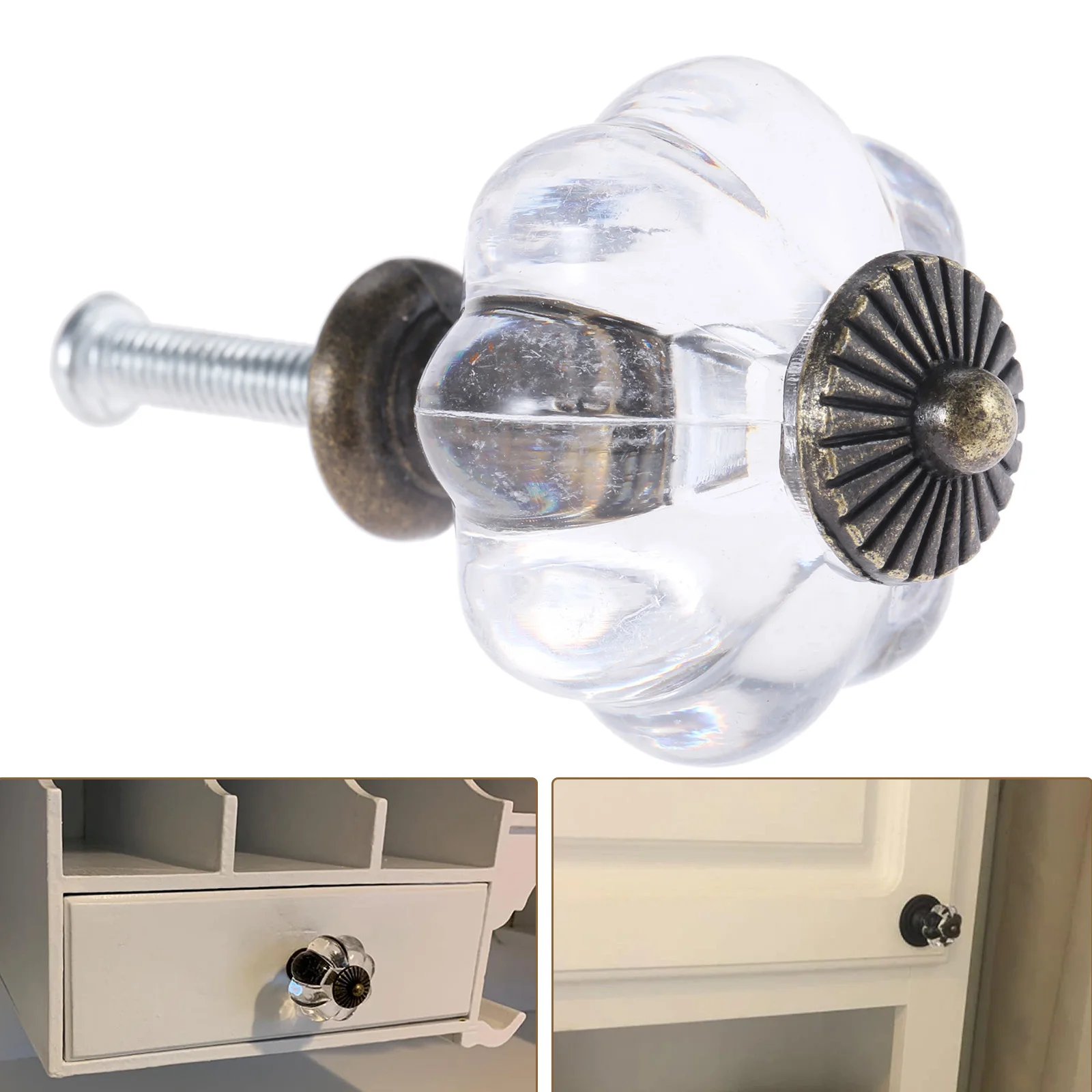 20pcs/10pcs Transparent Pumpkin Knob Acrylic+Alloy Clear Handle Pulls Cabinet Drawer Decor Kitchen Dresser Clothes Hooks w/screw