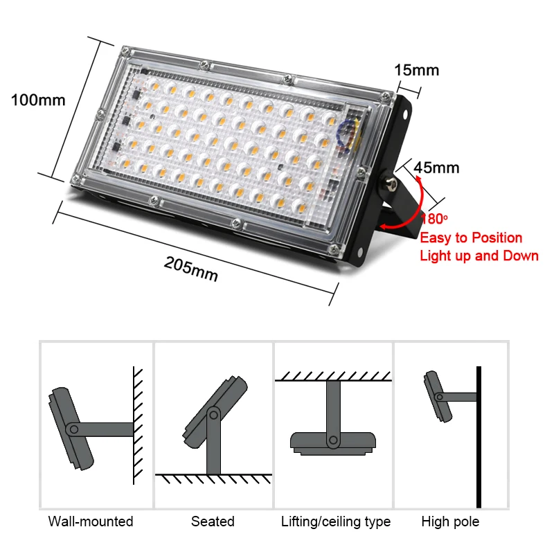 2PCS LED Grow Light Flood Light Reflector 50W 220V Park Garden Spotlight Outdoor Floodlights Indoor Greenhouse Plants Lamps