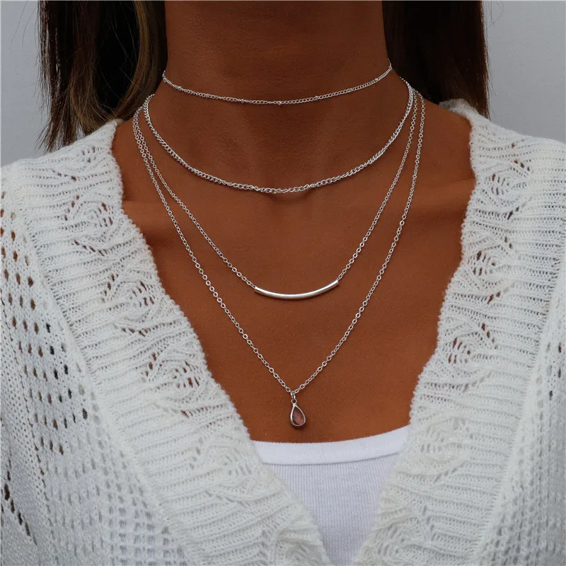 Tenande Bohemian Mehrschichtige Halskette für Frauen Vintage Wassertropfen Münze Stern Mond Anhänger Halskette Geometrisches Collier Collares – Detail 9