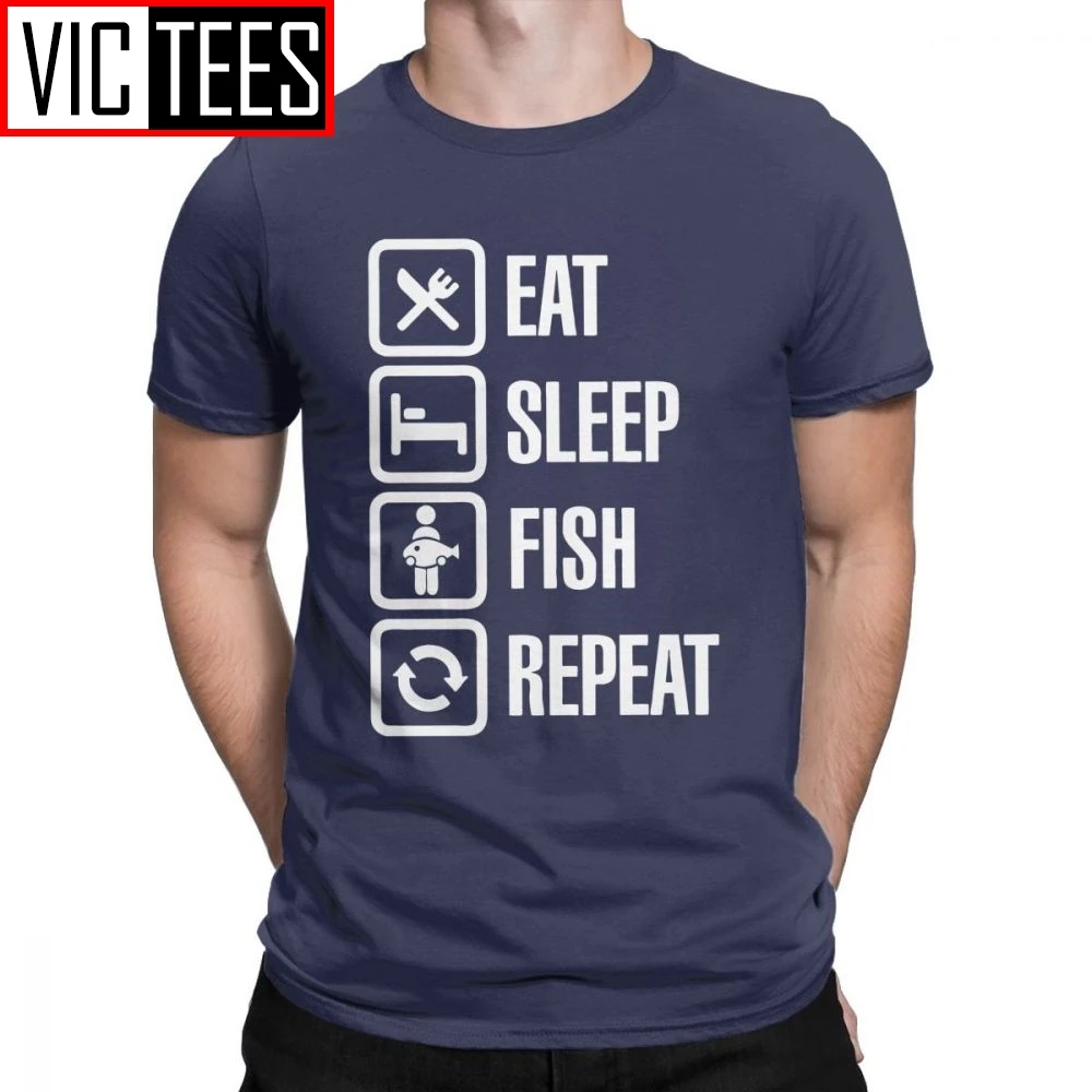 Men's Eat Sleep Fish Repeat T-Shirt Fishing Bass Fisherman Vintage Tops Pure Cotton Tee Shirt 4X 5X T Shirt