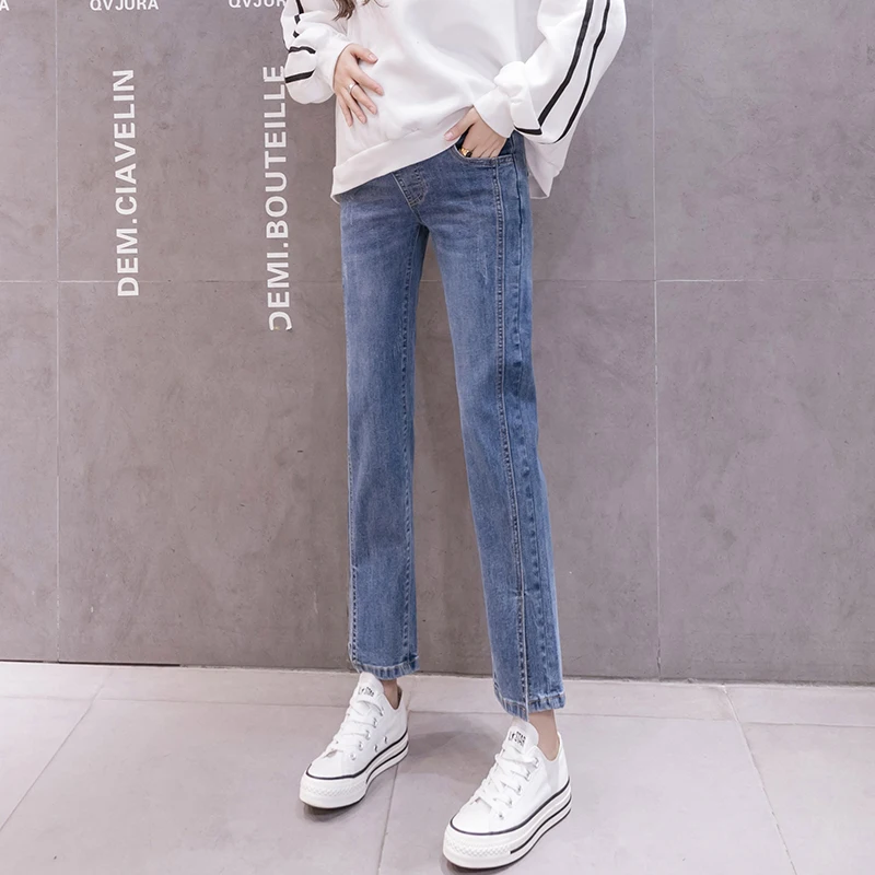 

Pregnant women jeans age season outside smoke tube pants to wear fashionable women show thin leggings tide mom abdomen pants