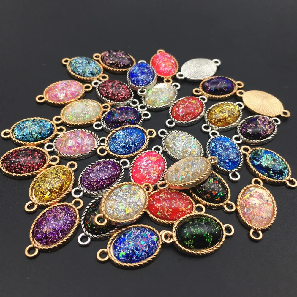 New 10x14mm Flatback Oval Shape Colorful Resin Stone Crystal Pendant Two Loops Fashion Smooth Surface Beads For Jewelry making