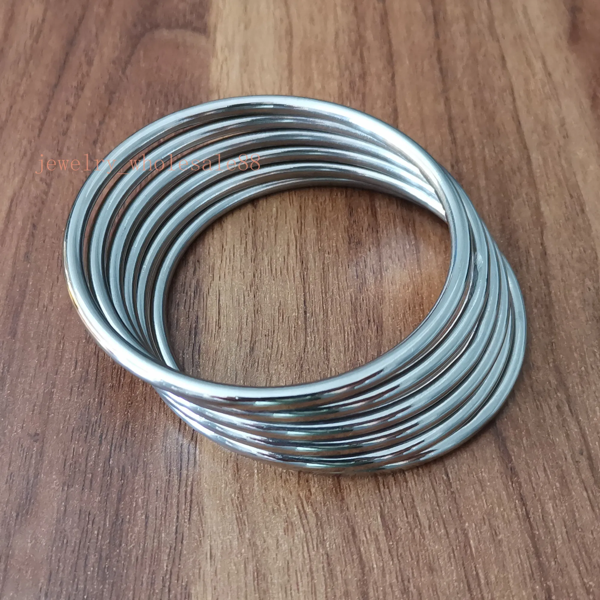 

6pcs Lot 4mm 68mm inner fashion women men kids stainless steel Round cuff bangle