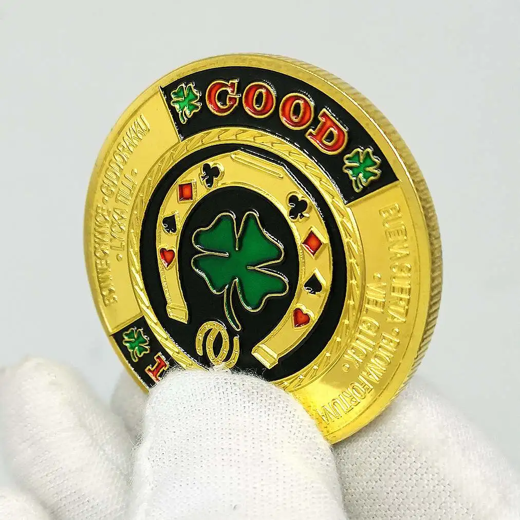 Good Luck Gold Plated Commemorative Coin Lucky Poker Card Guard Press Decision Souvenir