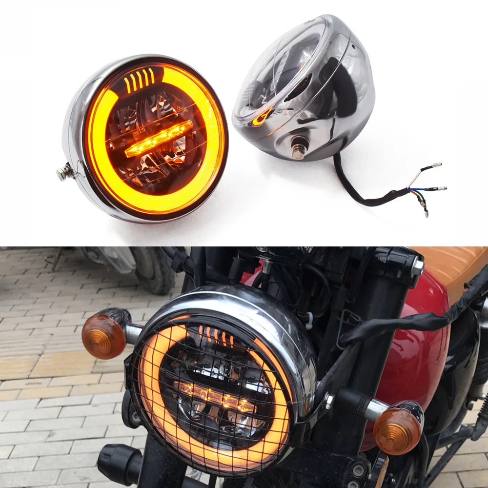 Motorcycle LED Headlight Assembly Angel Eyes Ring Headlamp for Cafe Racer Chopper Sportster XL883 Bobber Dyna Fat Boy Scrambler