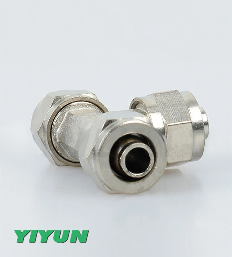 Brass T-type three-way variable diameter quick-twist joint PE4/PE6/PE8/PE10/PE12/PE14/PE16