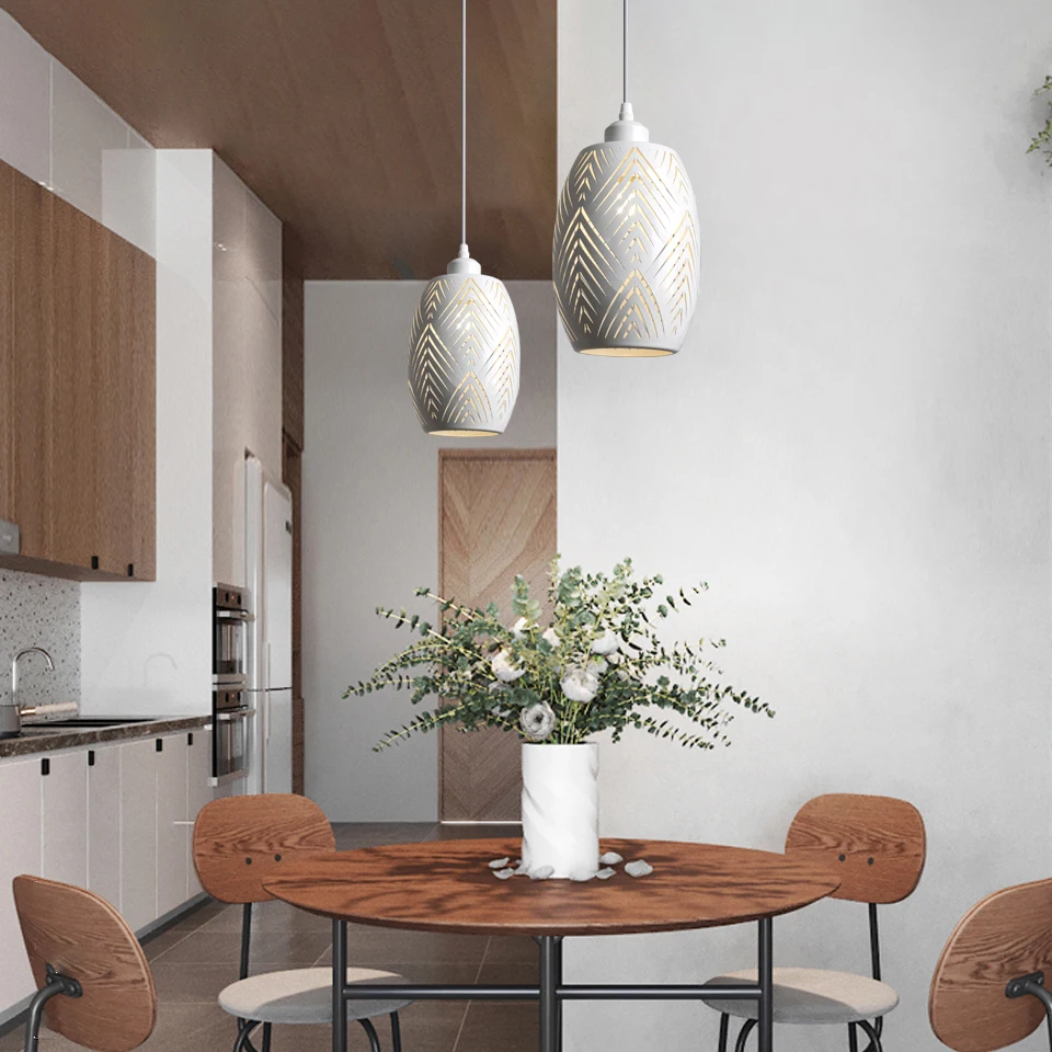 OuXean Pendant Lamp WIth E27 60W Modern Iron Pendant Lamp Nordic Style For Cafe Restaurant Bedroom Kitchen Hanging Living Room