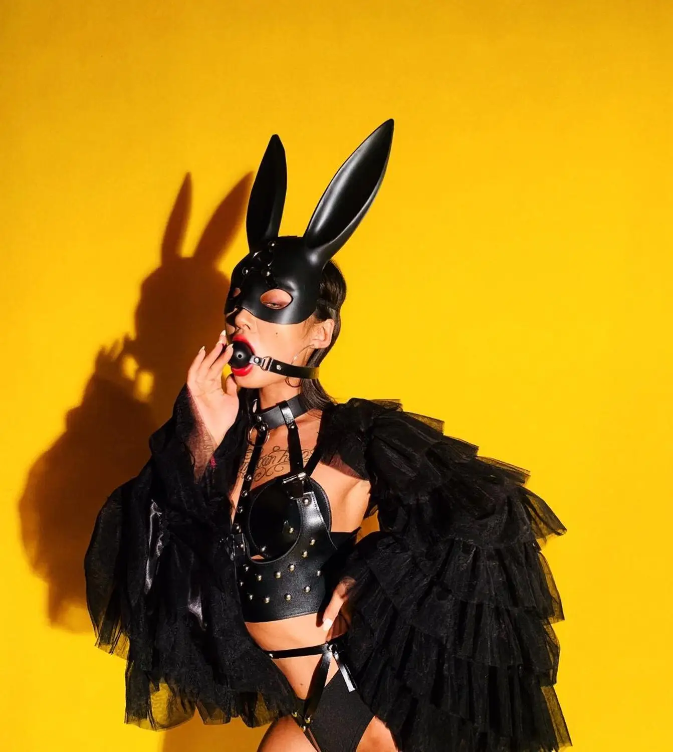 

Modern dance costume black bunny men women dark rabbit mask sexy stage dancer wear DJ party clothing