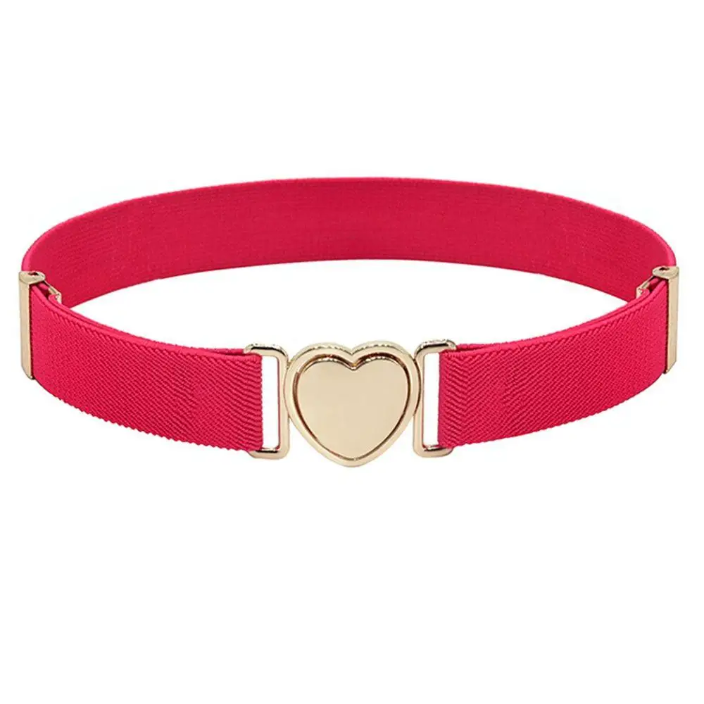

Elastic Uniform Decorations Girl Solid Color Canvas Children Stretch Belts Heart Shape Buckle Waist Belt Punch-free Waistband