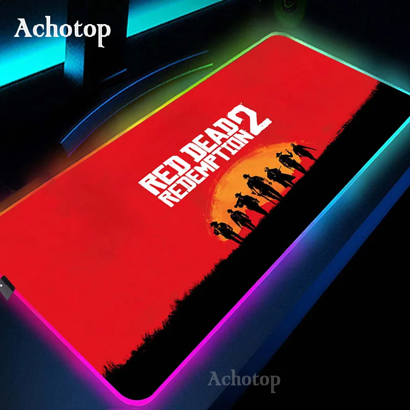 

Большой цветной игровой коврик для мыши с аниме Red Dead выкупом 2 RGB, геймерский коврик XL со светодиодной подсветкой, компьютерный коврик для мы...