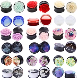 1pair Acrylic Plugs And Tunnels Ear Plugs Flower Hollow Tunnel Plug 8mm-25mm Ear Gauges Expander Stretcher Piercing Jewelry