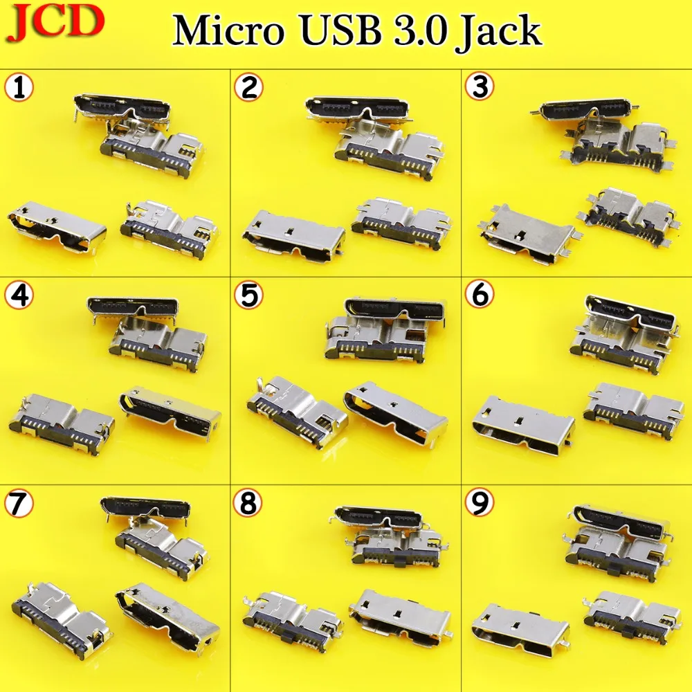 JCD HI-Speed Micro USB 3.0 jack Female 10Pin SMD&DIP Socket PCB Soldering Connectors USB socket for laptop phone for Tablet PC