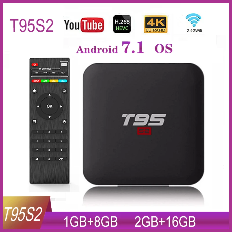 

T95 S2 Android tv box Android 7.1 S905W Quad Core 4K Smart TV Box 1GB/2GB 8GB/16GB 2.4GHz WiFi 100M LAN T95S2 Set Top Box